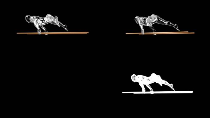 3D平行杆男子臂力透明全息
