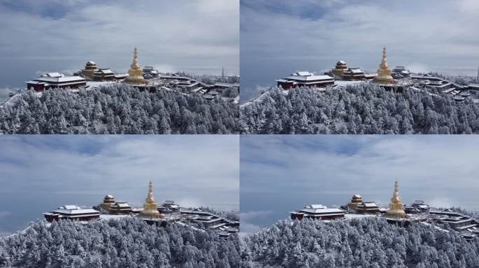 四川佛教名山峨眉山金顶大佛航拍，云海雪景