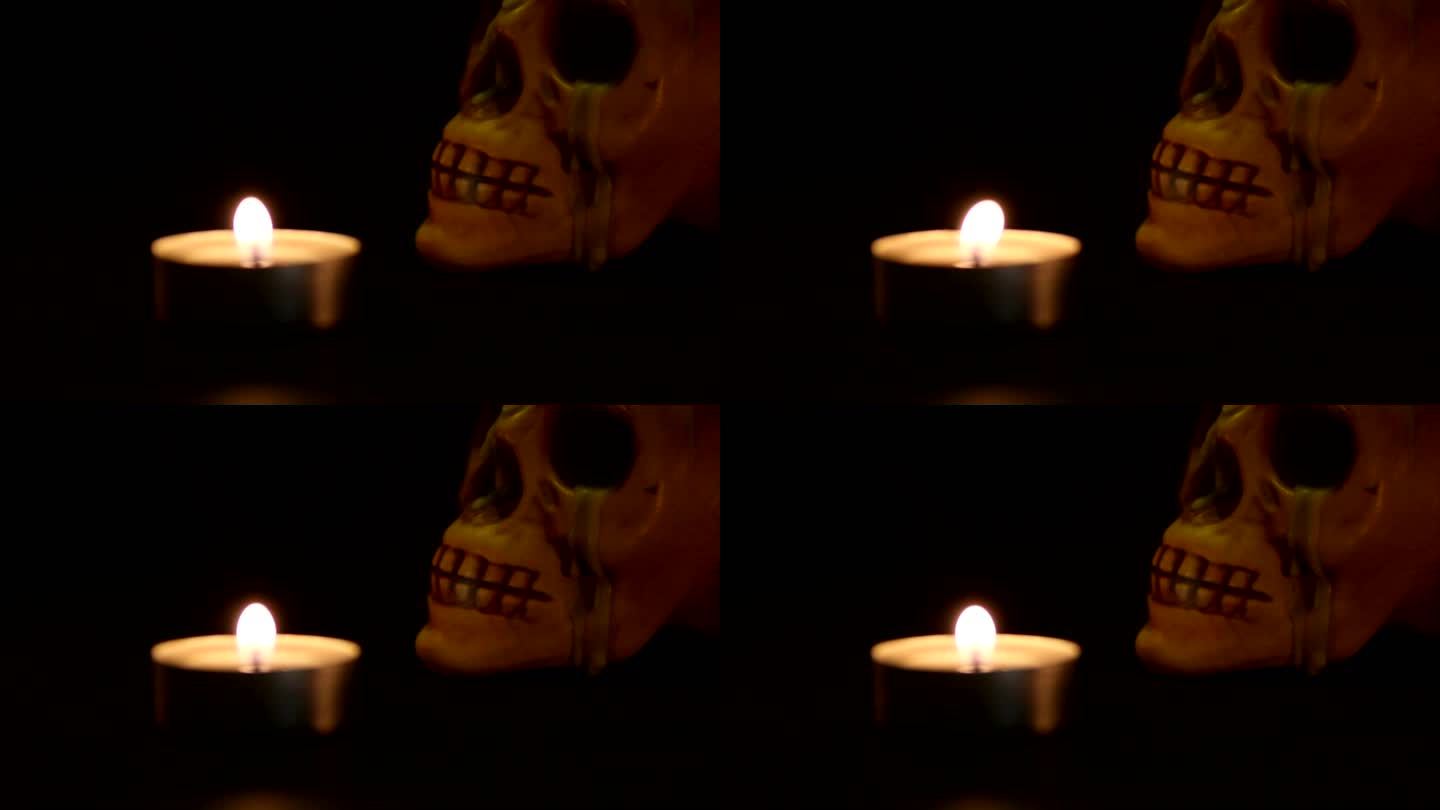 蜡烛点燃的人类头骨