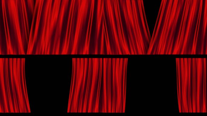 4K红色剧院幕在黑色背景上打开