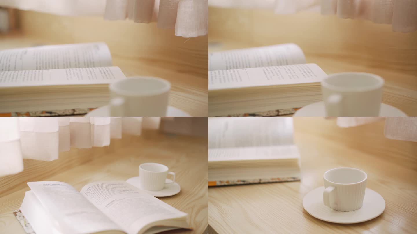 窗边的书和咖啡杯