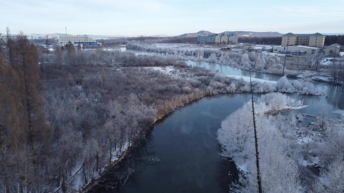 吉林二道白河魔界漂流，航拍冰河雪景