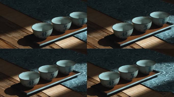 中国瓷器视频茶杯光影