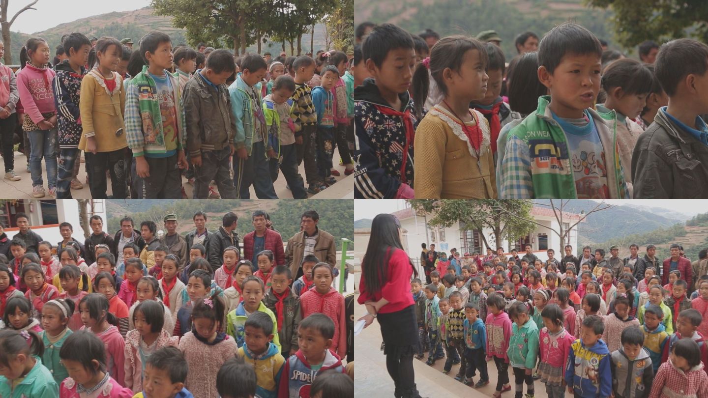 山里的孩子乡村振兴扶贫学生排队听老师讲话