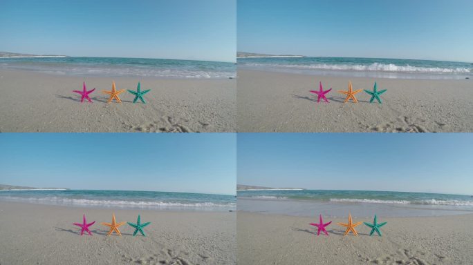 海滩沙滩上五颜六色的海星