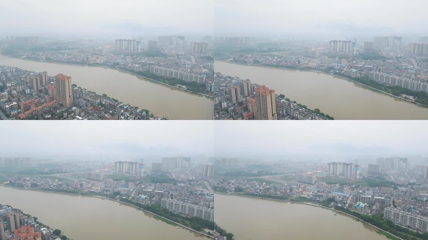 雾霾笼罩下的容县绣江城区段