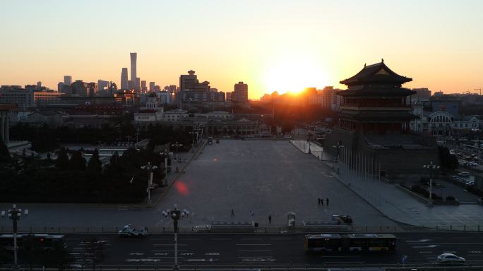 北京城市天安门广场前门CBD中国尊日出