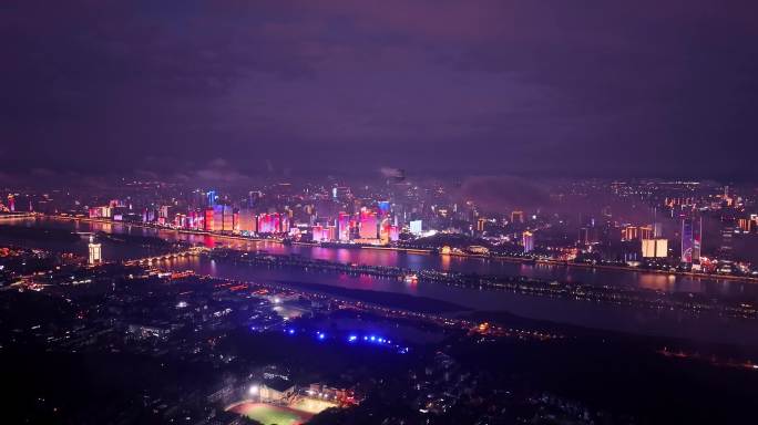 4k长沙湘江岳麓山国金中心夜景