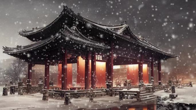 古代戏曲雪景背景