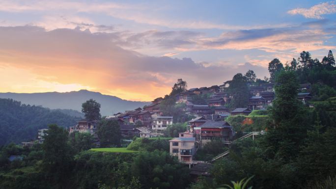 延时夕阳黄昏 村庄