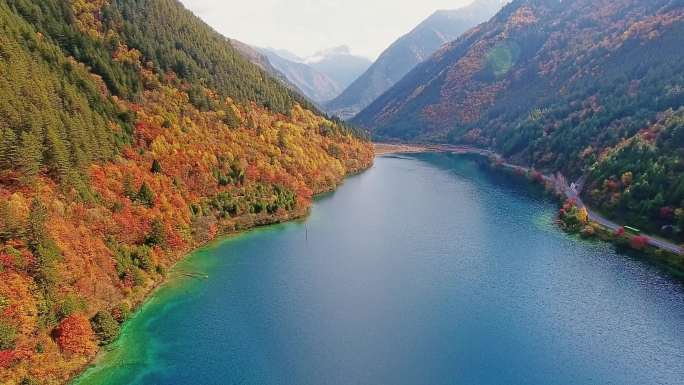 航拍九寨沟犀牛海秋天彩林秋色