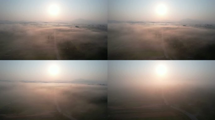 泰国雾蒙蒙的乡村景观鸟瞰日出
