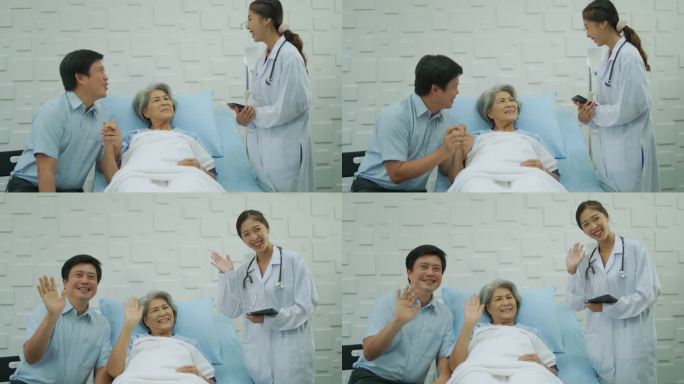 女医生检查老年女性患者。