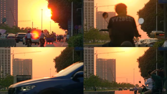 夕阳下的街道车来车往日落延时4k视频素材