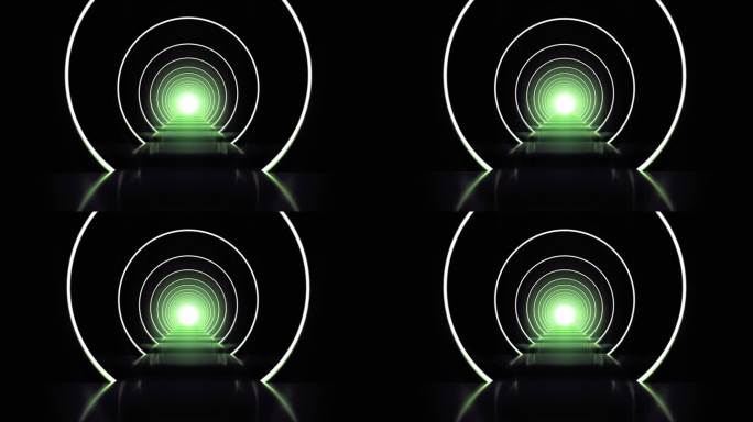 3d动画穿越未来主义的绿色霓虹色隧道（无缝循环）抽象4k库存视频