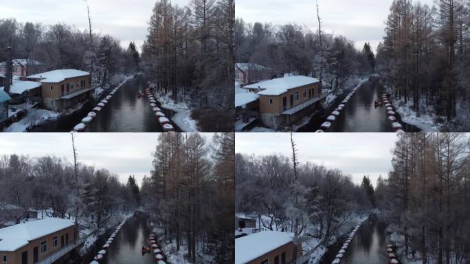 吉林二道白河魔界漂流，航拍冰河雪景