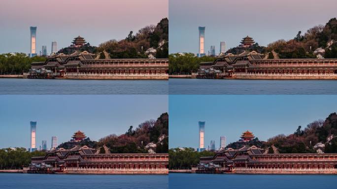 北京北海公园皇家园林白塔古建筑日转夜延时