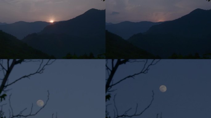 日落月亮升起延时摄影