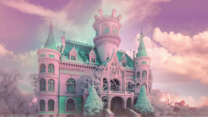 粉色天空下的童话城堡