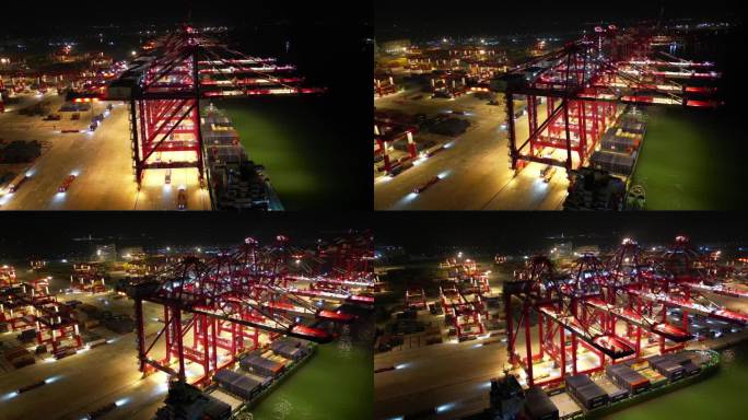 广州港夜景 夜晚港口码头