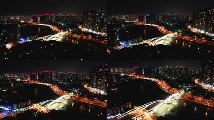 成都高新网红景点五岔子大桥夜景航拍