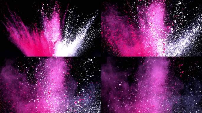 粉色粉末粉尘在空中碰撞超慢动作视频1000 fps