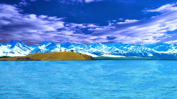湖面新疆美景壮观8KLED大型晚会雪山