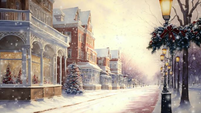 欧洲街道冬日雪景