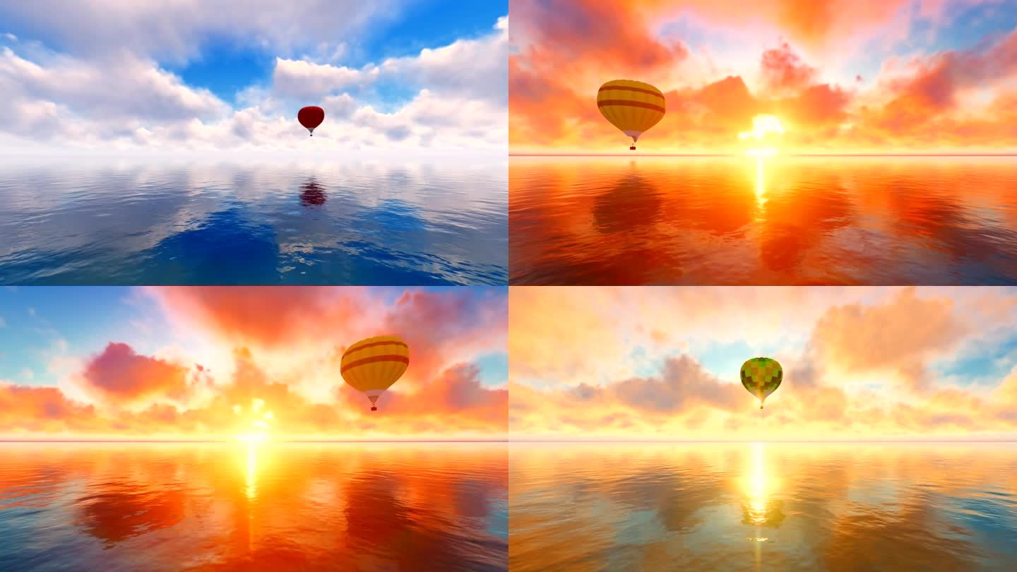 三维动画热气球镜面水
