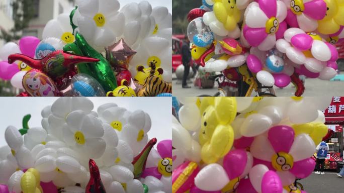 城市街头小贩卖气球卡通形象童年儿童玩具