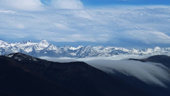 四川川西贡嘎西坡雪山风云云海瀑布延时