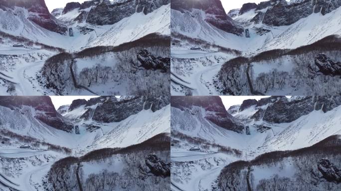 吉林长白山冬季航拍，山峰白雪大气壮美