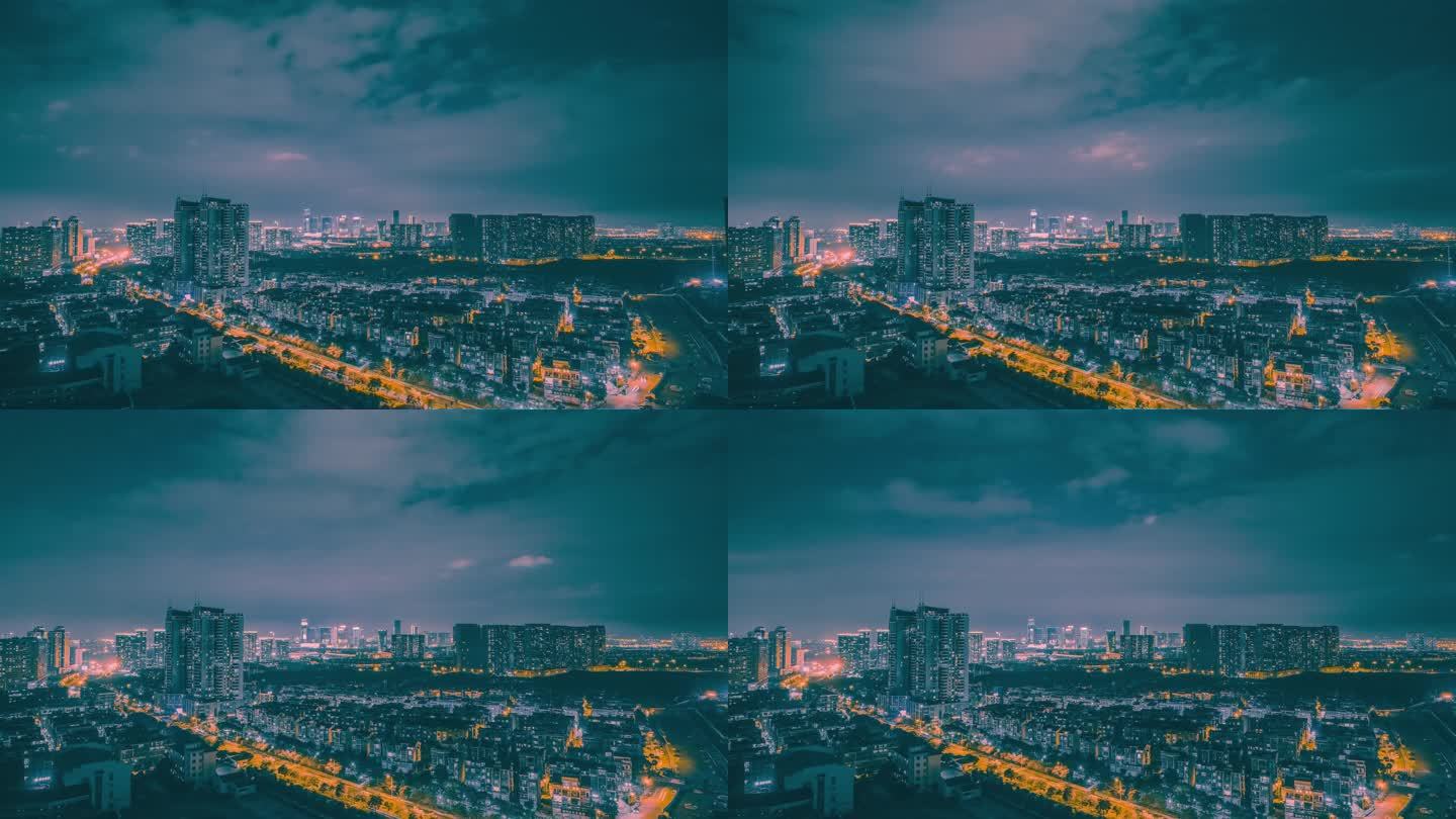 义乌江东城市建筑交通车流夜景6K延时摄影