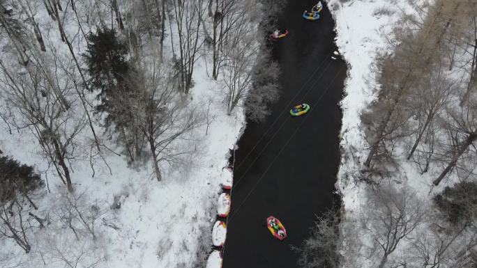 吉林二道白河魔界漂流，航拍冰河雪景