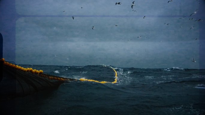 渔船捕鱼：水中渔网