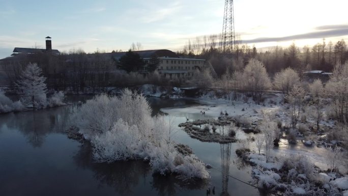 吉林二道白河魔界漂流，航拍冰河雪景