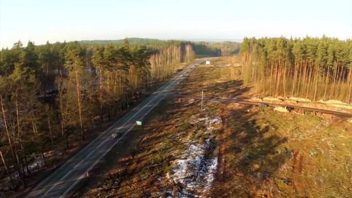 记录清晰的切口和道路-空中拍摄。