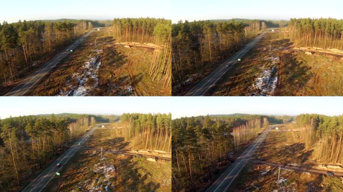 记录清晰的切口和道路-空中拍摄。