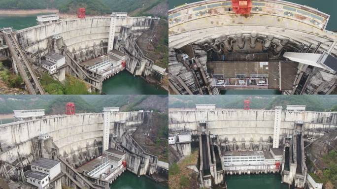 浙江丽水水库大坝秘密基地山中湖泊空境航拍