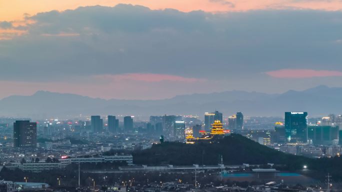 义乌鸡鸣阁夜景延时摄影