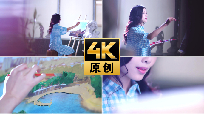 【4K】唯美女子画画美女绘画美女背影