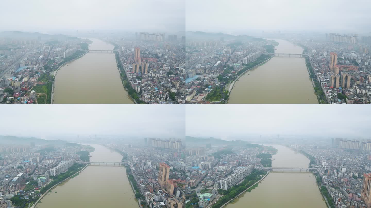 雾霾天气下的绣江一河两岸
