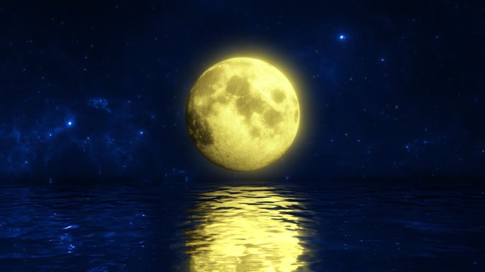 湖边月亮明月月光水中月4K