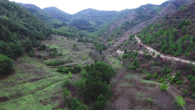 航拍大山农村自来水管道铺设Y