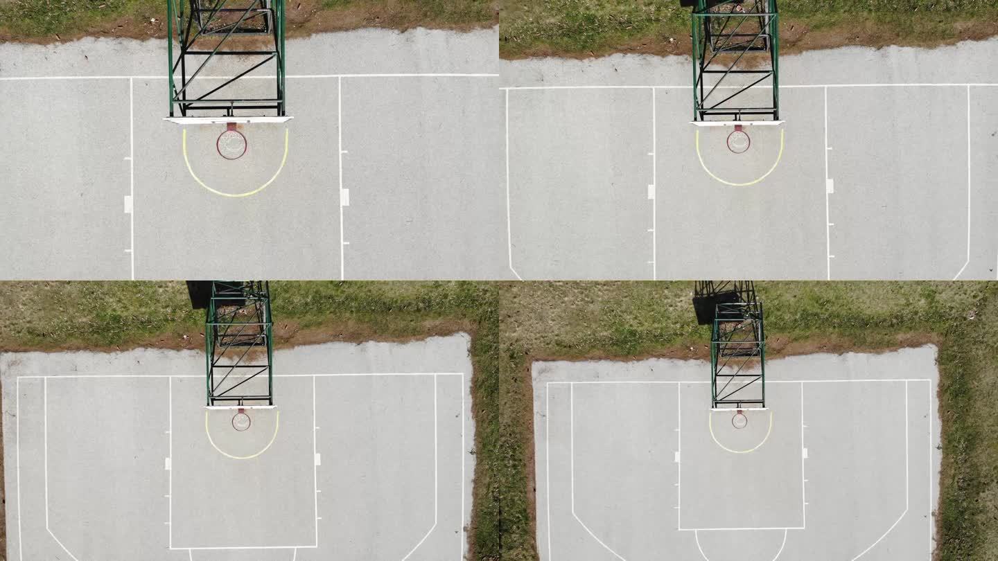 从上方看篮球场。空旷的露天篮球场