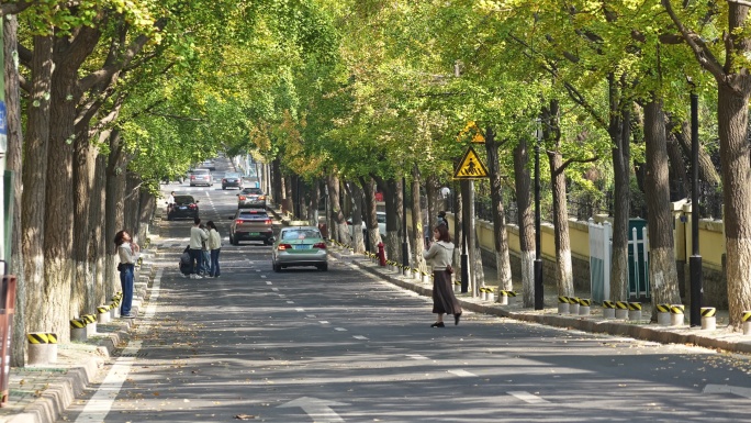 青岛马路拍照游客