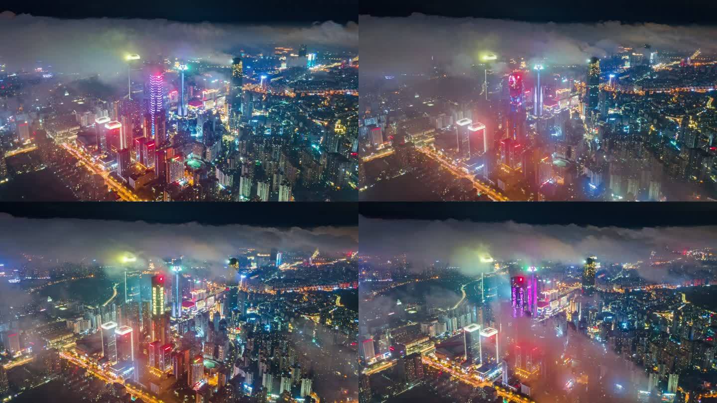 南宁东盟商务区云海夜景航拍延时