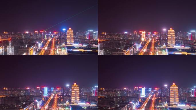 陕西省榆林市榆阳区人民大厦夜景延时航拍