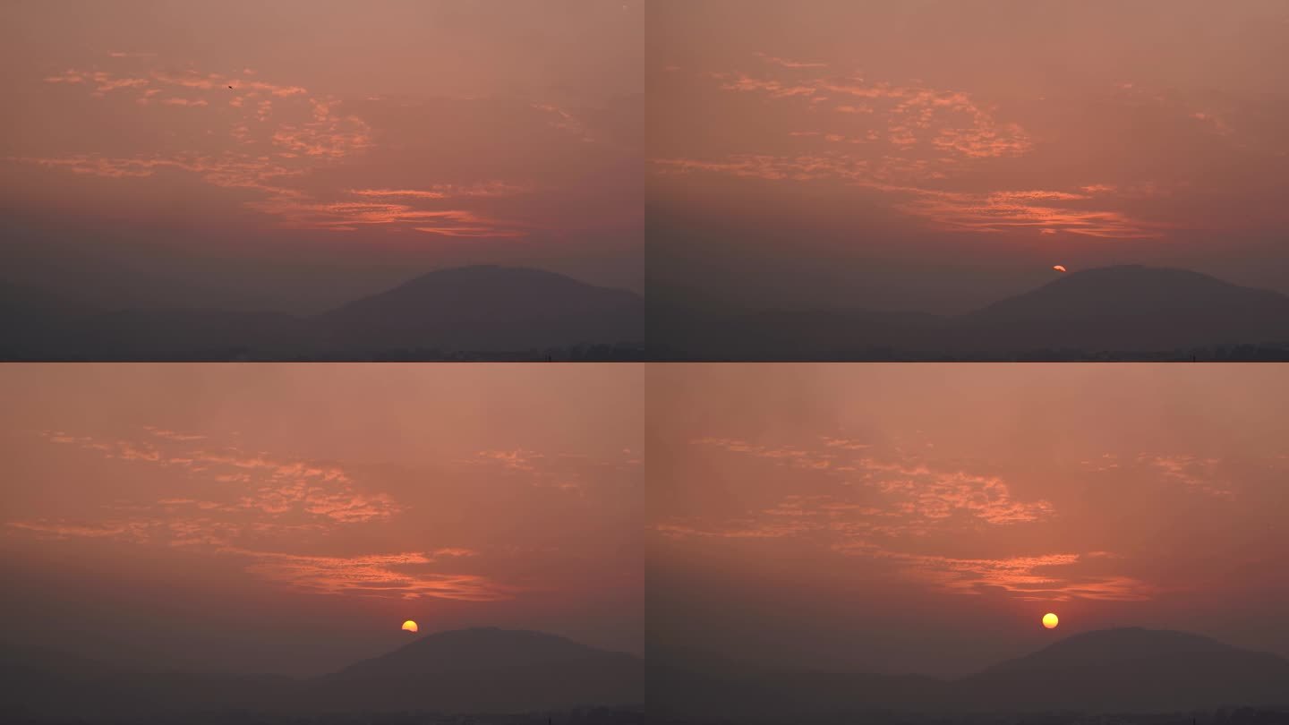 早晨山上日出延时太阳云朵山峰早上天空阳光