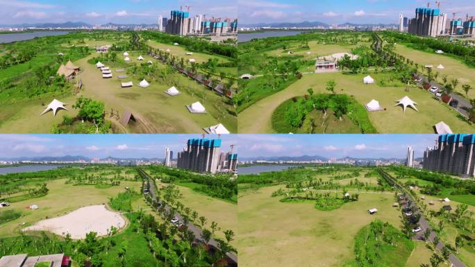 台州玉环市经济开发区新城绿道帐篷公园航拍